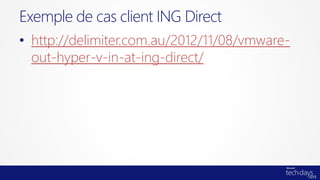 • http://delimiter.com.au/2012/11/08/vmware-
out-hyper-v-in-at-ing-direct/
Exemple de cas client ING Direct
 