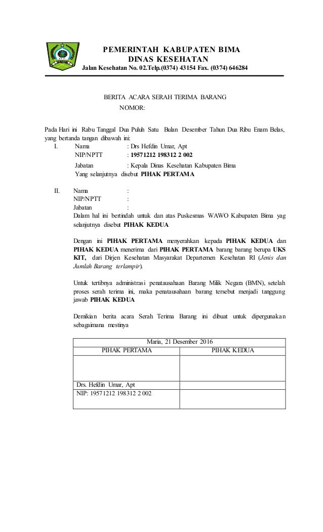 penyerahan contoh surat serah terima barang