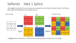 SeRanet Idea 1 Splice
After split, 4 branches of neural network corresponds to Left-Up (LU), Right-Up (RU), Left-Down
(LD)...