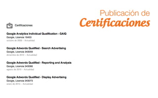 Certificaciones
Publicación de