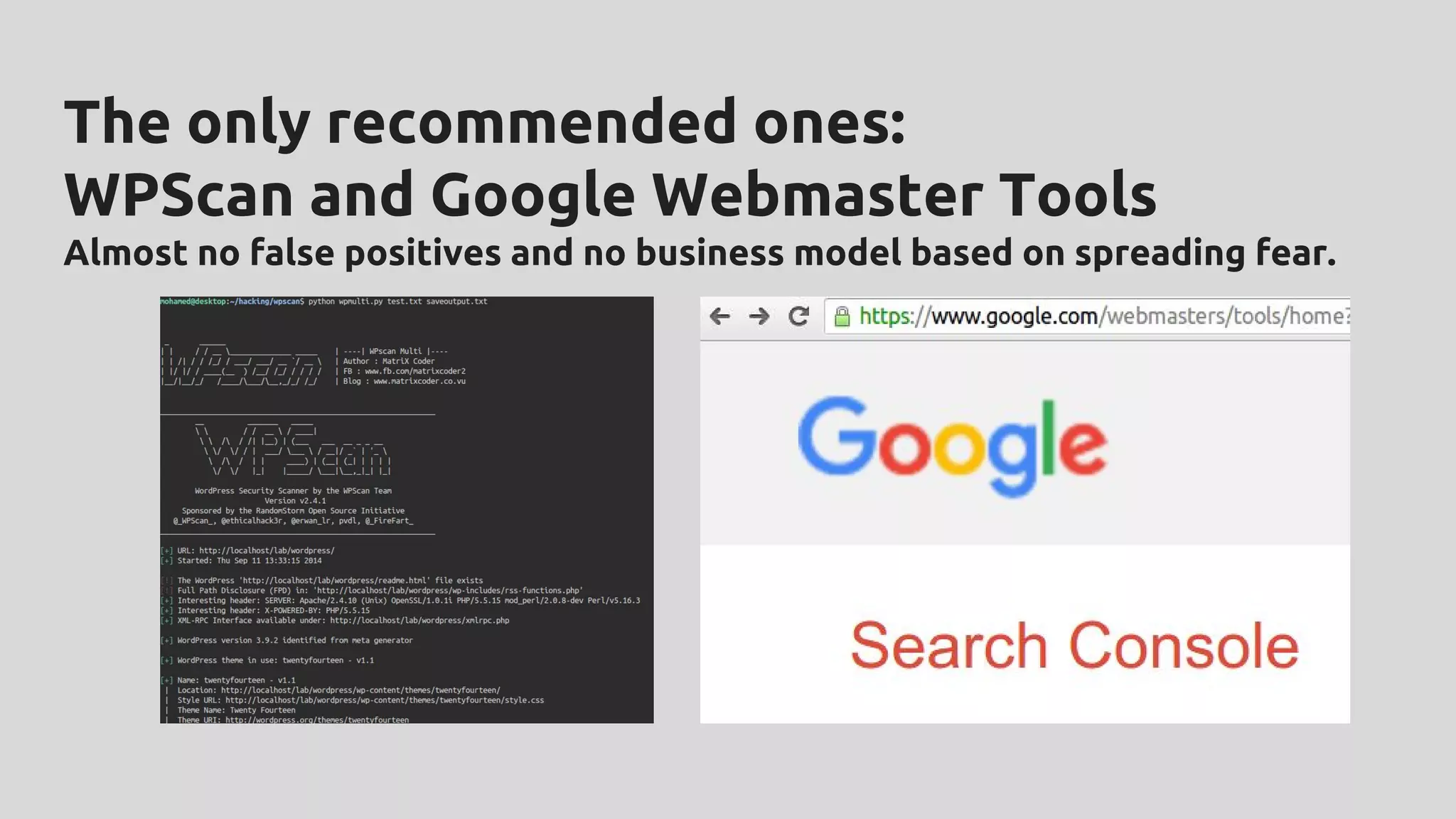 The only recommended ones:
WPScan and Google Webmaster Tools
Almost no false positives and no business model based on spreading fear.
 