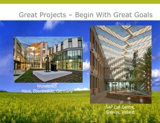 Great Projects – Begin With Great Goals




        Wunderlich
Haus, Eberswalde, Germany




                                               © 2009 Yudelson Associates
                            SAP Call Centre,
                            Galway, Ireland
 