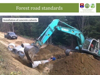 Installation of concrete culverts
Forest road standards University of Belgrade
Faculty of Forestry
The Chair of Forest Utilization
18
 