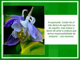 A expressão “cuidar de si”
  não deriva do egoísmo ou
  do orgulho, mas traduz o
dever de amar a criatura que
 temos responsabilidade de
   amparar – nós mesmos.
 