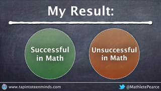 @MathletePearcewww.tapintoteenminds.com
My Result:
Successful
in Math
Unsuccessful
in Math
 