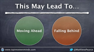 @MathletePearcewww.tapintoteenminds.com
Moving Ahead Falling Behind
This May Lead To…
 