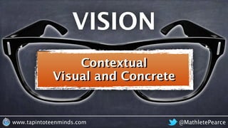 @MathletePearcewww.tapintoteenminds.com
Visual and Concrete
Contextual
VISION
 