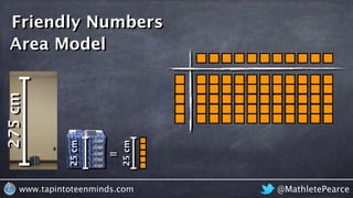 @MathletePearcewww.tapintoteenminds.com
275cm
=
25cm
25cm
Friendly Numbers
Area Model
 
