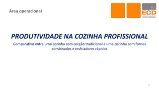 Área operacional
PRODUTIVIDADE NA COZINHA PROFISSIONAL
Comparativo entre uma cozinha com cocção tradicional e uma cozinha com fornos
combinados e resfriadores rápidos
22
 