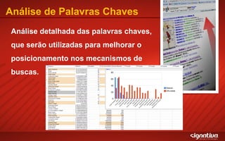 Análise de Palavras Chaves Análise detalhada das palavras chaves, que serão utilizadas para melhorar o posicionamento nos mecanismos de buscas. 