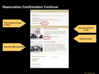 Direct access to hotel content Dynamic up-sell of rooms Interactive links Reservation Confirmation Continue Seasonal F&B promotions 