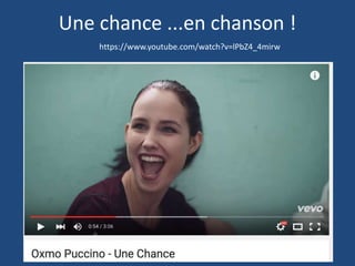 Une chance ...en chanson !
https://www.youtube.com/watch?v=lPbZ4_4mirw
 