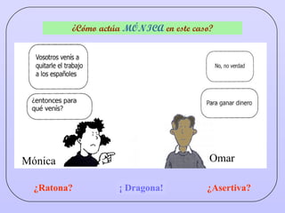 ¿Cómo actúa  MÓNICA  en este caso? ¿Ratona? ¿Dragona? ¿Asertiva? ¡ Dragona! Mónica Omar 