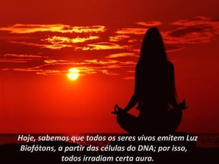 Hoje, sabemos que todos os seres vivos emitem Luz
Biofótons, a partir das células do DNA; por isso,
            todos irradiam certa aura.
 