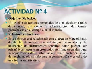 Recursos didácticos: Los recursos didácticos los relacionamos según tengamos las actividades programadas en el aula, durante los días que dure la Unidad Didáctica. Exponemos en una mesa los materiales que correspondan a esa unidad, y también el mural correspondiente al tema.Organización: En cuanto a la organización de la clase, podemos decir que se realizaba tanto de una forma individual como grupal. Individualmente a cada niño se le atribuye un número, a partir del cual se organizan todos sus materiales y actividades; tales como los archivadores de las actividades, las perchas de los abrigos ...