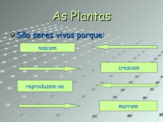As Plantas São seres vivos porque: nascem crescem reproduzem-se morrem 