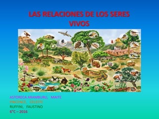 LAS RELACIONES DE LOS SERES
VIVOS
ASTORECA ARAMBURU, MAITE
PINCENCE, CELESTE
RUFFINI, FAUSTINO
6°C – 2016
 