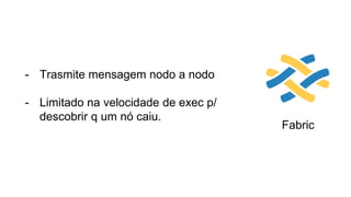 Fabric
- Trasmite mensagem nodo a nodo
- Limitado na velocidade de exec p/
descobrir q um nó caiu.
 