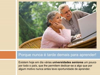 Ao ser activo, pode tornar-se mais saudável! Mexa-se, movimente-se, estará a aumentar os seus níveis de bem estar e de qualidade de vida.Porque não são só os jovens que fazem exercício físico!