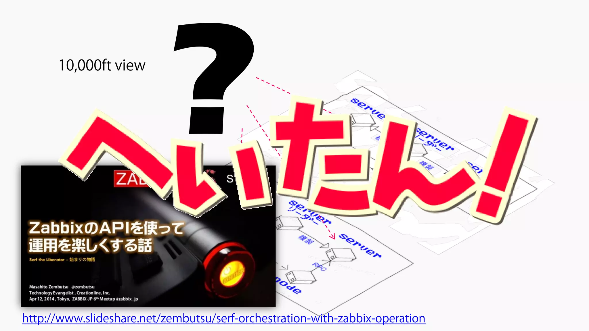 ?10,000ft view
http://www.slideshare.net/zembutsu/serf-orchestration-with-zabbix-operation
 