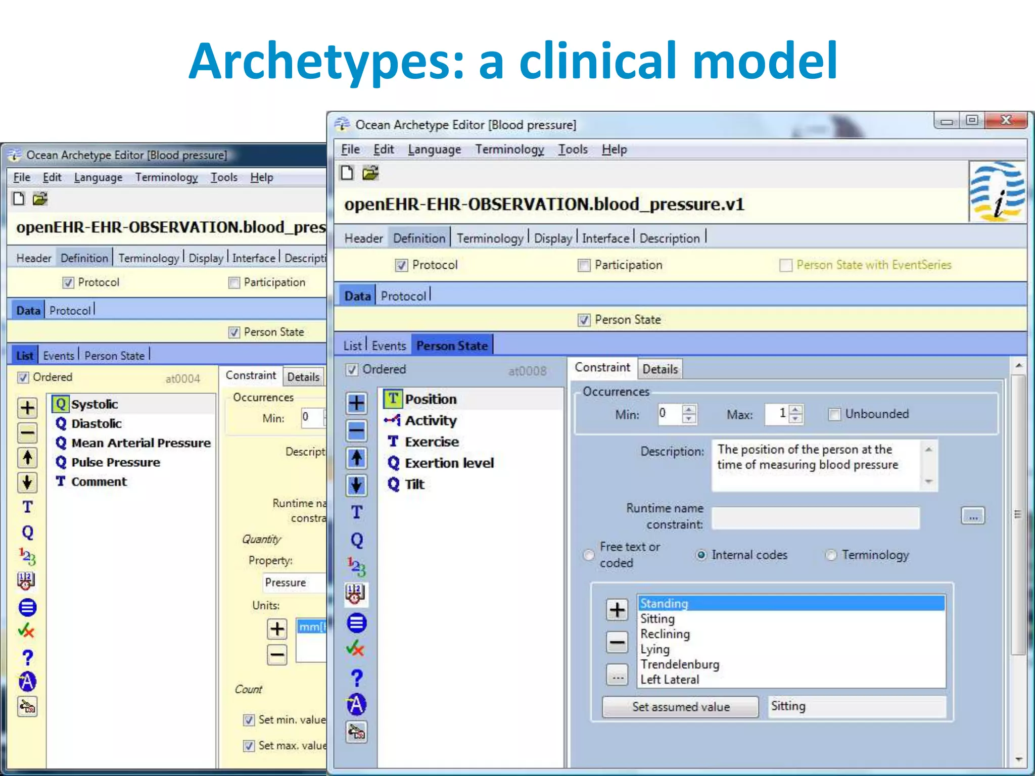 openEHR Formalism Complete set of engineering specifications for EHR Architecture and HIS development Open Access – not for profit Foundation Adopted by ISO & CEN (13606)Separate tasks of developers & domain experts