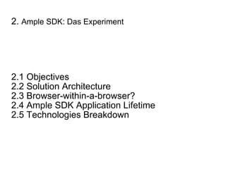 2.  Ample SDK: Das Experiment 2.1 Objectives 2.2 Solution Architecture 2.3 Browser-within-a-browser? 2.4 Ample SDK Application Lifetime 2.5 Technologies Breakdown 