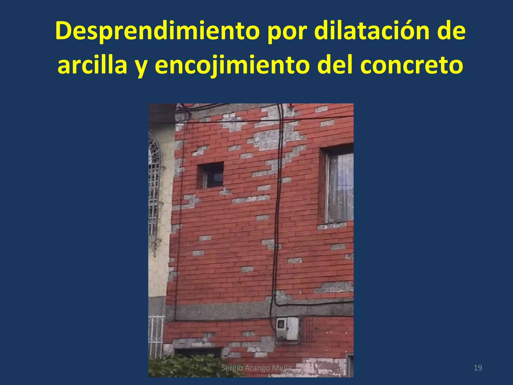 Desprendimiento por dilatación de
arcilla y encojimiento del concreto
19Sergio Arango Mejía
 