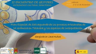 Sergio de la Llave Muñoz
Plan Especial de Salvaguarda de los procesos artesanales de
la cerámica en Talavera y los espacios de interpretación
 