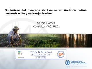 Dinámicas del mercado de tierras en América Latina:
concentración y extranjerización.


                   Sergio Gómez
                 Consultor FAO, RLC.
 