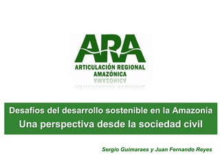 Desafíos del desarrollo sostenible en la Amazonía
Una perspectiva desde la sociedad civil
Sergio Guimaraes y Juan Fernando Reyes
 
