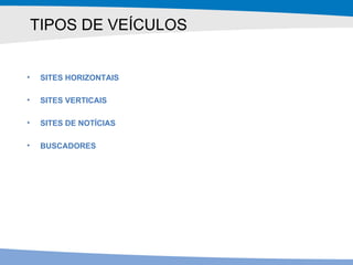 TIPOS DE VEÍCULOS SITES HORIZONTAIS SITES VERTICAIS SITES DE NOTÍCIAS BUSCADORES 