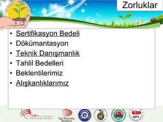 Zorluklar Sertifikasyon Bedeli Dökümantasyon Teknik Danışmanlık Tahlil Bedelleri Beklentilerimiz Alışkanlıklarımız 