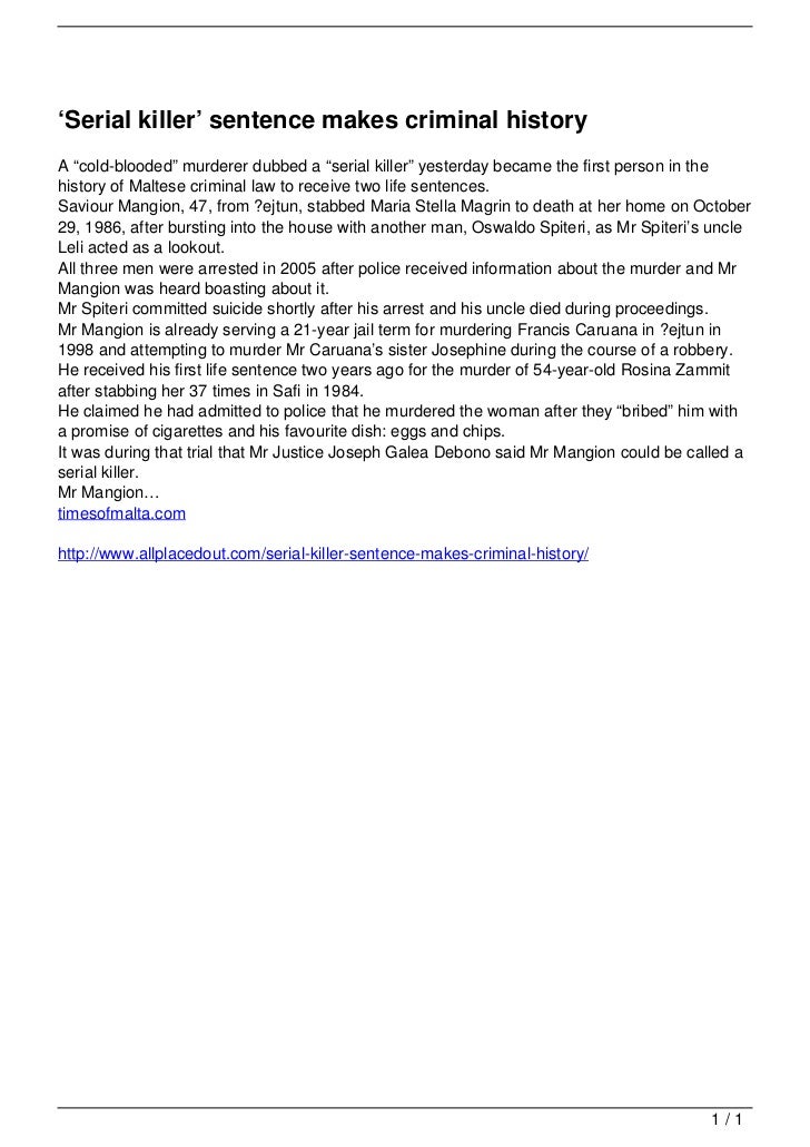 ‘Serial killer’ sentence makes criminal history