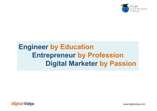 www.digitalvidya.com
Engineer by Education
Entrepreneur by Profession
Digital Marketer by Passion
 