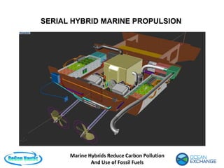 SERIAL HYBRID MARINE PROPULSION
Marine Hybrids Reduce Carbon Pollution
And Use of Fossil Fuels
 