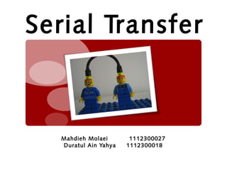 Serial Transfer



   Mahdieh Molaei       1112300027
   Duratul Ain Yahya   1112300018
 
