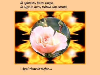 Si opinaste, hazte cargo.
Si algo te sirve, trátalo con cariño.




 Aquí viene lo mejor....
 