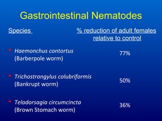 Gastrointestinal Nematodes
 Haemonchus contortus
(Barberpole worm)
 Trichostrongylus colubriformis
(Bankrupt worm)
 Tel...
