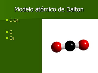Modelo atómico de Dalton <ul><li>C O 2 </li></ul><ul><li>C </li></ul><ul><li>O 2 </li></ul>