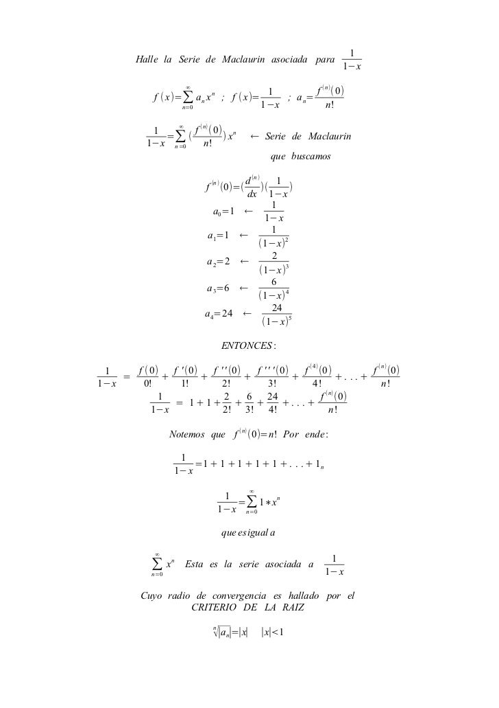 Serie de maclaurin para 1/(1-x)