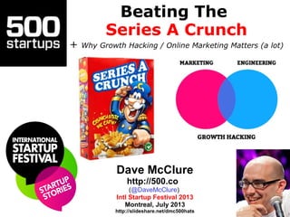 Beating The
Series A Crunch
+ Why Growth Hacking / Online Marketing Matters (a lot)
Dave McClure
http://500.co
(@DaveMcClure)
Intl Startup Festival 2013
Montreal, July 2013
http://slideshare.net/dmc500hats
 