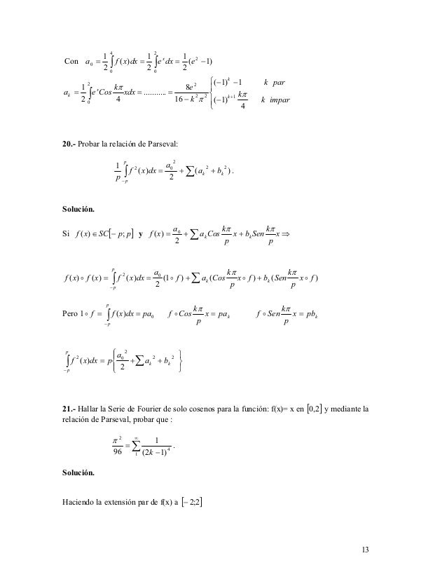 Series De Fourier 22 Ejercicios Resueltos