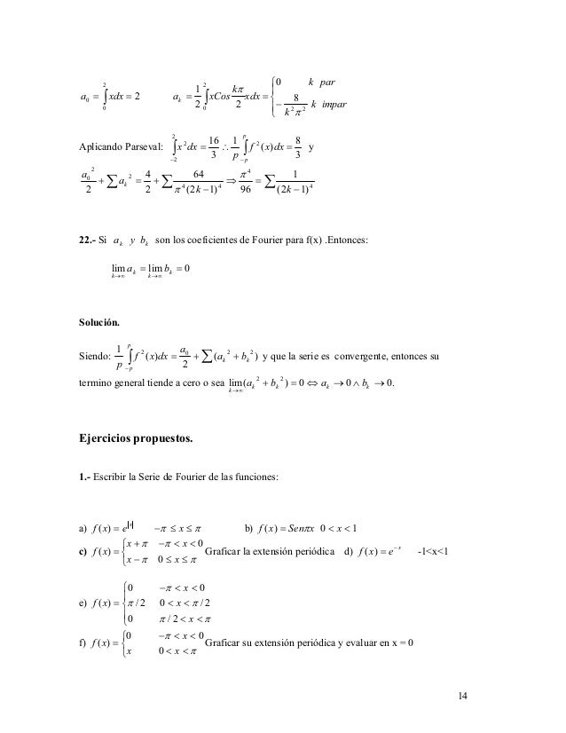 Series De Fourier 22 Ejercicios Resueltos