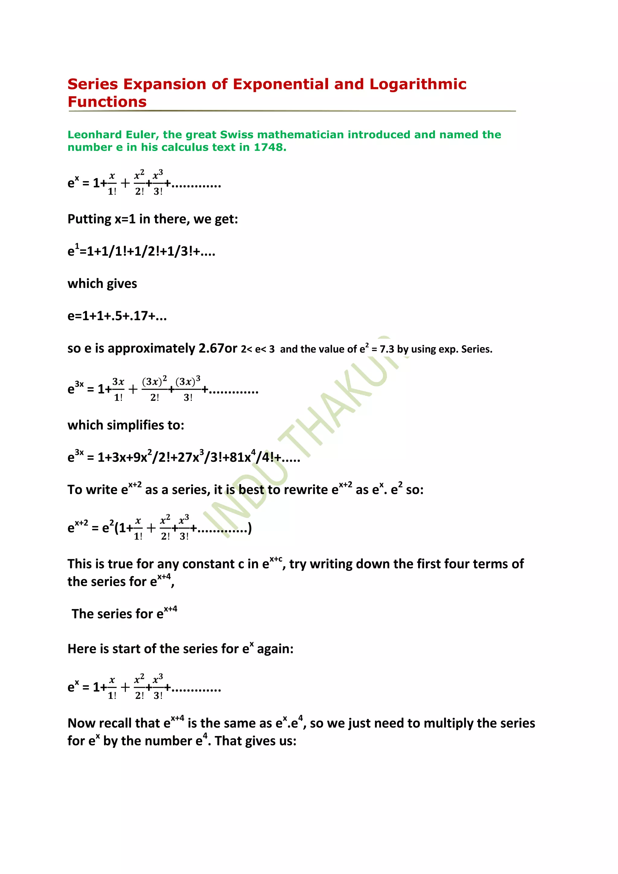 Series expansion of exponential and logarithmic functions | DOCX