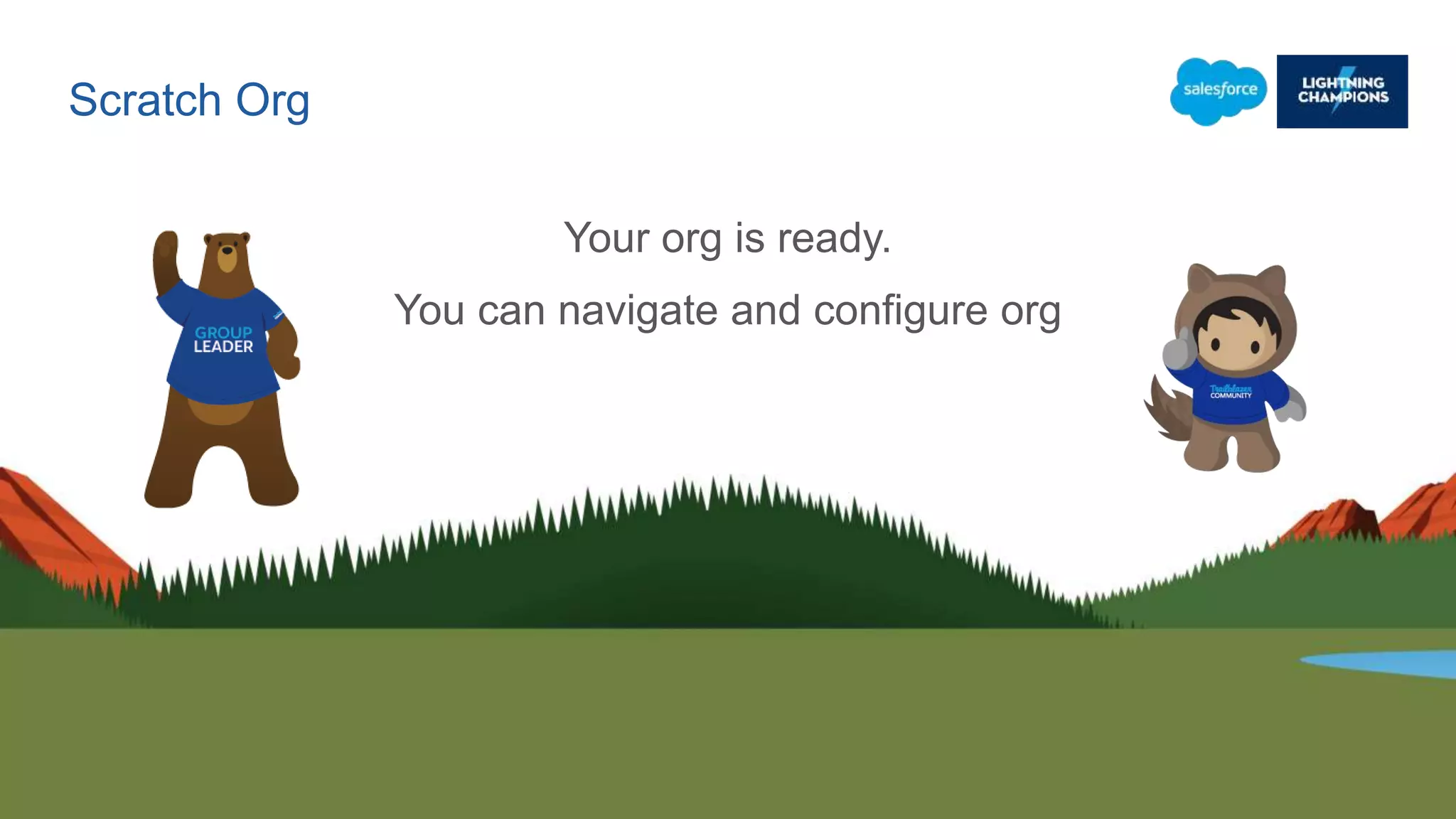 Scratch Org
Your org is ready.
You can navigate and configure org
 