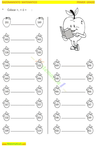 RAZONAMIENTO MATEMATICO

*

Colocar >, < ó =

PRIMER GRADO

:

201

589

=
465

=
465

=
538

=
583

=
548

=
522

=
409

=
490

=
469

=
496

=
548

=
584

=
549

=
531

=
466

=
466

=
567

=
557

=
549

=
547

=
532

=
201

=
598

=
549

=
509

=
519

=
450

=
451

www.Matematica1.com

 