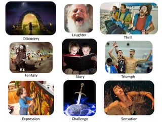 Laughter
Discovery                 Thrill




 Fantasy       Story     Triumph




Expression   Challenge   Sensation
 