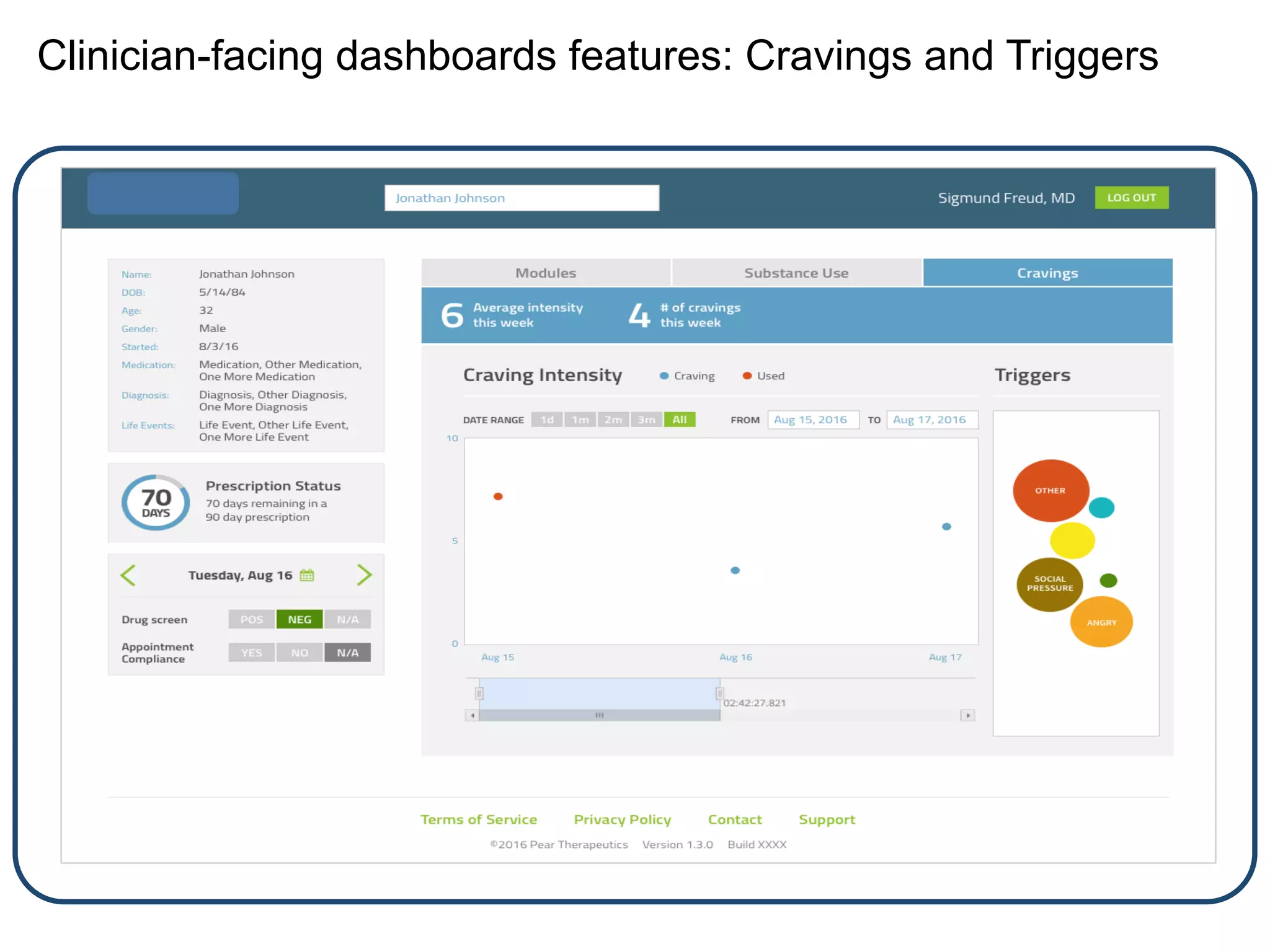 Clinician-facing dashboards features: Cravings and Triggers
 