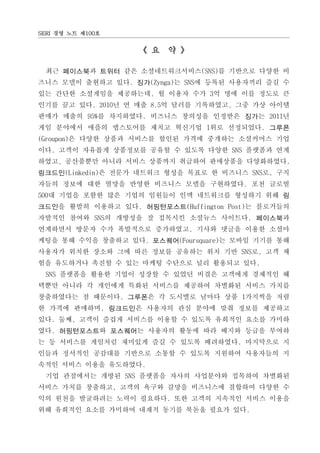 SERI ?? ?? ?100?


                    ? ? 

 ?? ????? ??? ?? ?????????(SNS)? ???? ??? ?
??? ??? ???? ??. ??(Zynga)? SNS? ??? ????? ?? ?
?? ??? ????? ?????, ? ??? ?? 3? ?? ?? ??? ?
??? ?? ??. 2010? ? ?? 8.5? ??? ?????, ?? ?? ???
??? ??? 95%? ?????. ???? ???? ???? ??? 2011?
?? ???? ??? ????? ??? ???? 1?? ?????. ???
(Groupon)? ??? ??? ???? ??? ??? ???? ????? ??
??. ??? ???? ????? ??? ? ??? ??? SNS ???? ??
???, ????? ??? ??? ???? ???? ????? ??????.
????(Linkedin)? ??? ???? ??? ??? ? ???? SNS?, ??
??? ??? ?? ??? ??? ???? ??? ?????. ?? ???
500? ??? ??? ?? ??? ???? ?? ????? ???? ?? ?
???? ??? ???? ??. ??????(Huffington Post)? ?????
???? ??? SNS? ???? ? ???? ???? ????. ?????
????? ??? ?? ????? ?????, ??? ??? ??? ???
??? ?? ??? ???? ??. ????(Foursquare)? ??? ??? ??
???? ??? ??? ?? ?? ??? ???? ?? ?? SNS?, ?? ?
?? ????? ??? ? ?? ??? ???? ?? ???? ??.
 SNS ???? ??? ??? ??? ? ??? ??? ???? ???? ?
??? ??? ? ???? ??? ???? ???? ???? ??? ???
?????? ? ????. ???? ? ???? ??? ?? 1???? ??
? ??? ????, ????? ???? ?? ??? ?? ??? ????
??. ??, ??? ??? ???? ??? ? ??? ???? ??? ???
??. ??????? ????? ???? ??? ?? ??? ??? ???
? ? ???? ???? ???? ?? ? ??? ?????. ????? ?
??? ???? ???? ???? ??? ? ??? ???? ????? ?
??? ??? ??? ?????.
 ?? ????? ??? SNS ???? ??? ????? ???? ????
??? ??? ????, ??? ??? ??? ????? ???? ??? ?
?? ??? ????? ??? ????. ?? ??? ???? ??? ???
?? ???? ??? ???? ??? ??? ??? ??? ??.
 