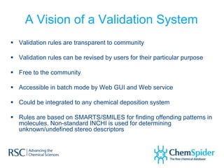 A Vision of a Validation System
 Validation rules are transparent to community
 Validation rules can be revised by users...
